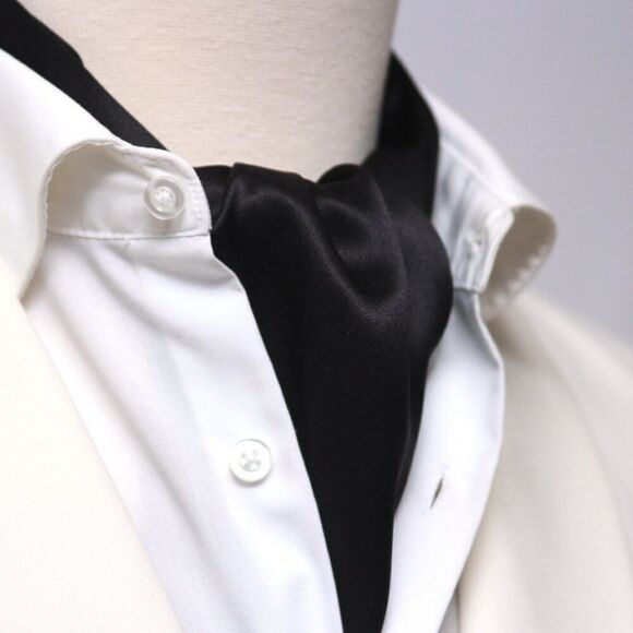 Silk Men's Cravat Ascot Gift Box A218 gift for‎ him Black NWT - Picture 4 of 7